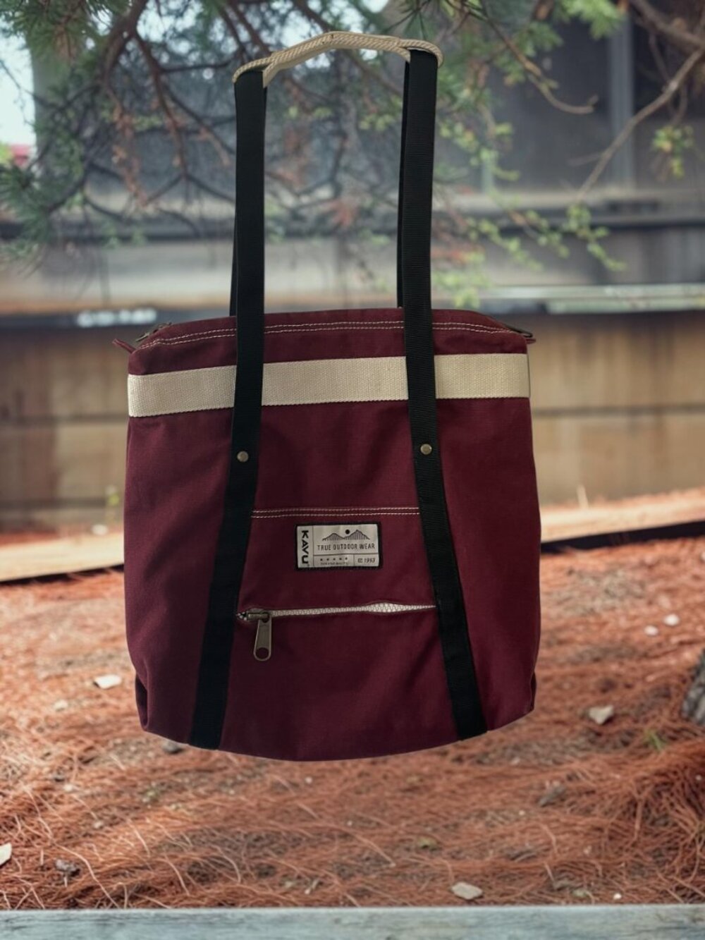 KAVU Burgundy Canvas Tote Shoulder Bag Backpack Strap Outdoor Utility Travel